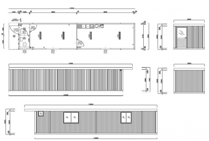 Cabin 12x3m. kantoor tuinhuis ref. HS-517