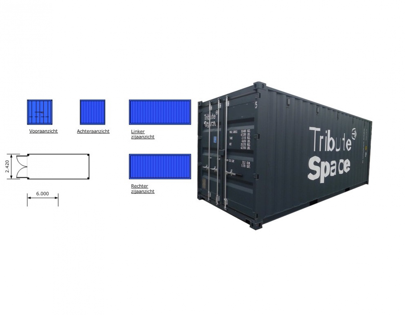 Container 20 ft. afm. 6 x 2,4m. TS-320